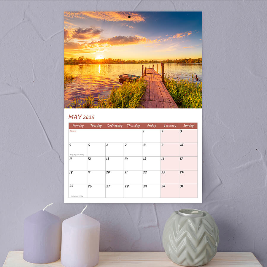 A3 2026 Calendar UK with Monthly Sunrise & Sunset Times