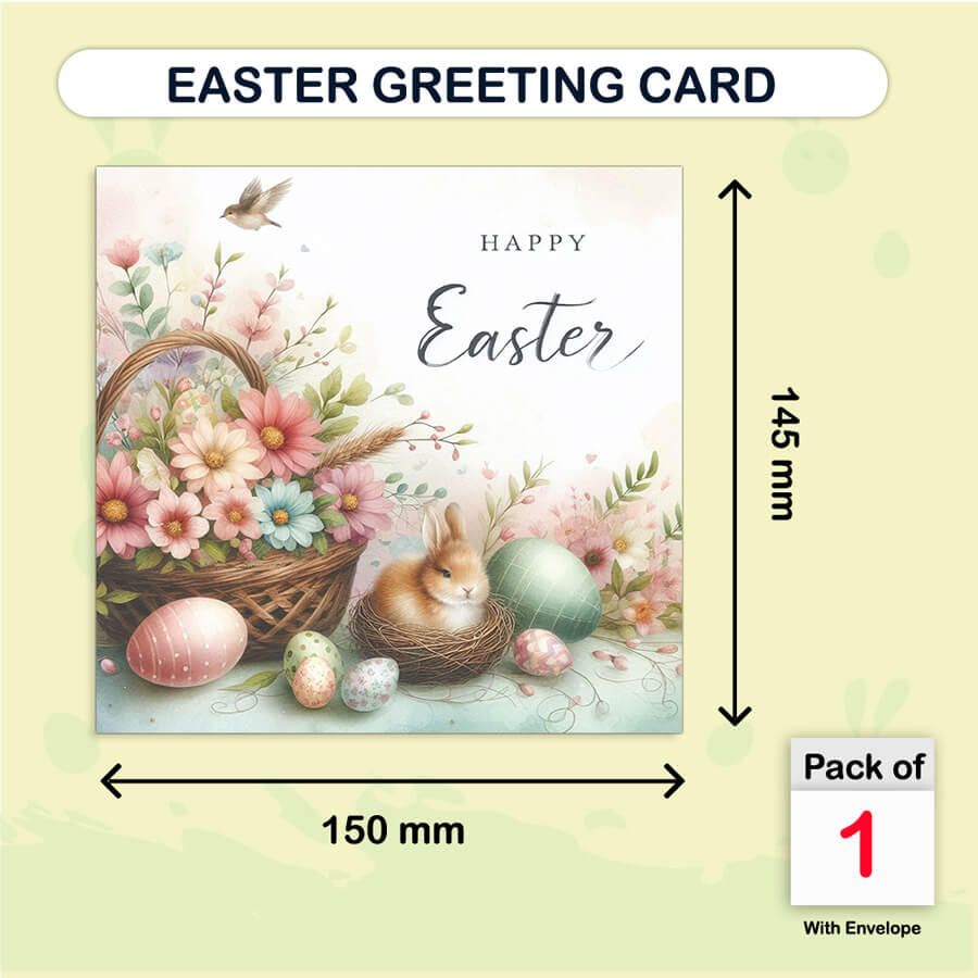 easter bunny greeting card with flower basket