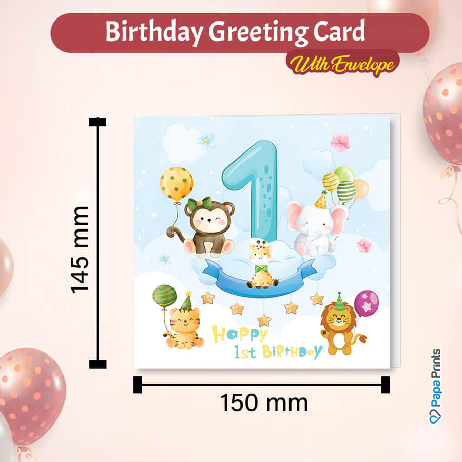 Animal Theme 1st Birthday Card For Boy And Girl