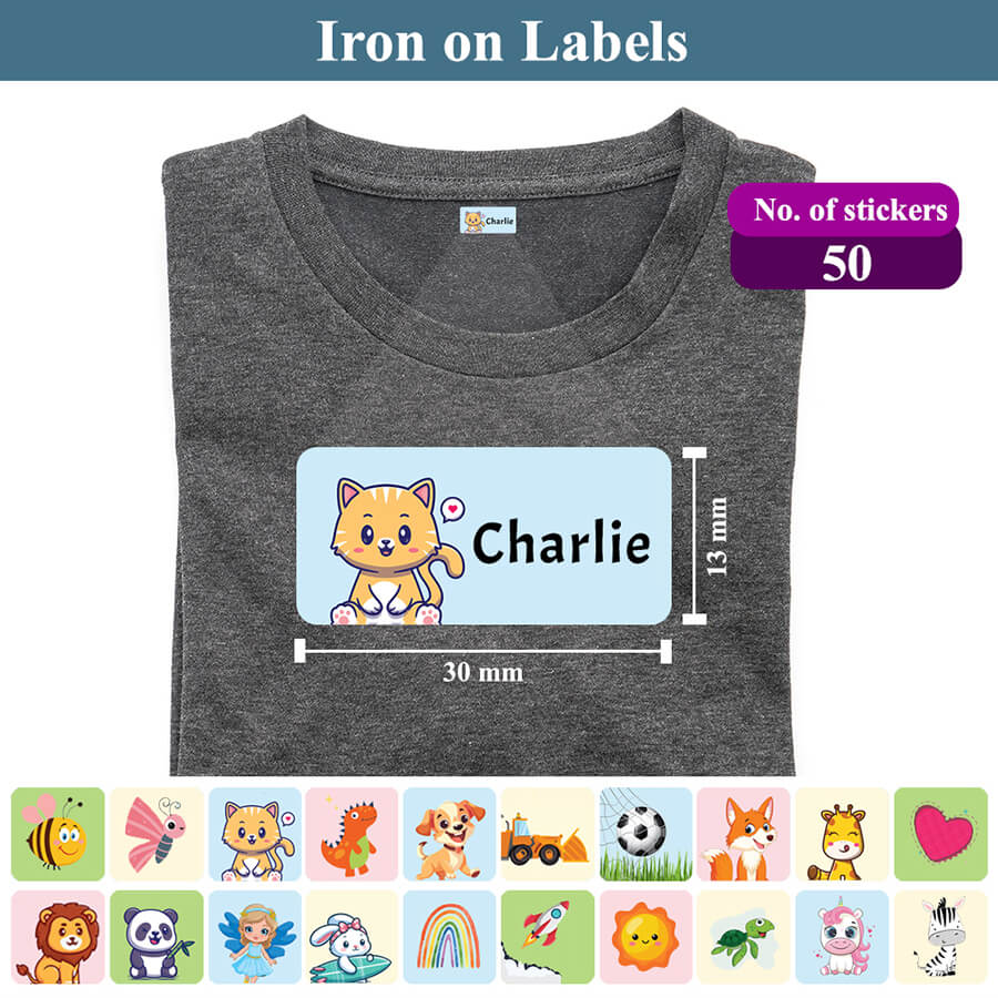 Iron-on labels for backpacks