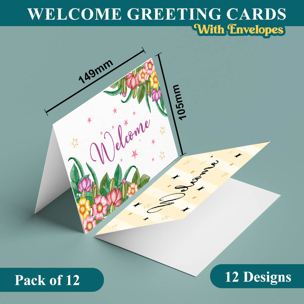 Elegant Welcome Card Packs of 12 & 24 With Matching Envelopes