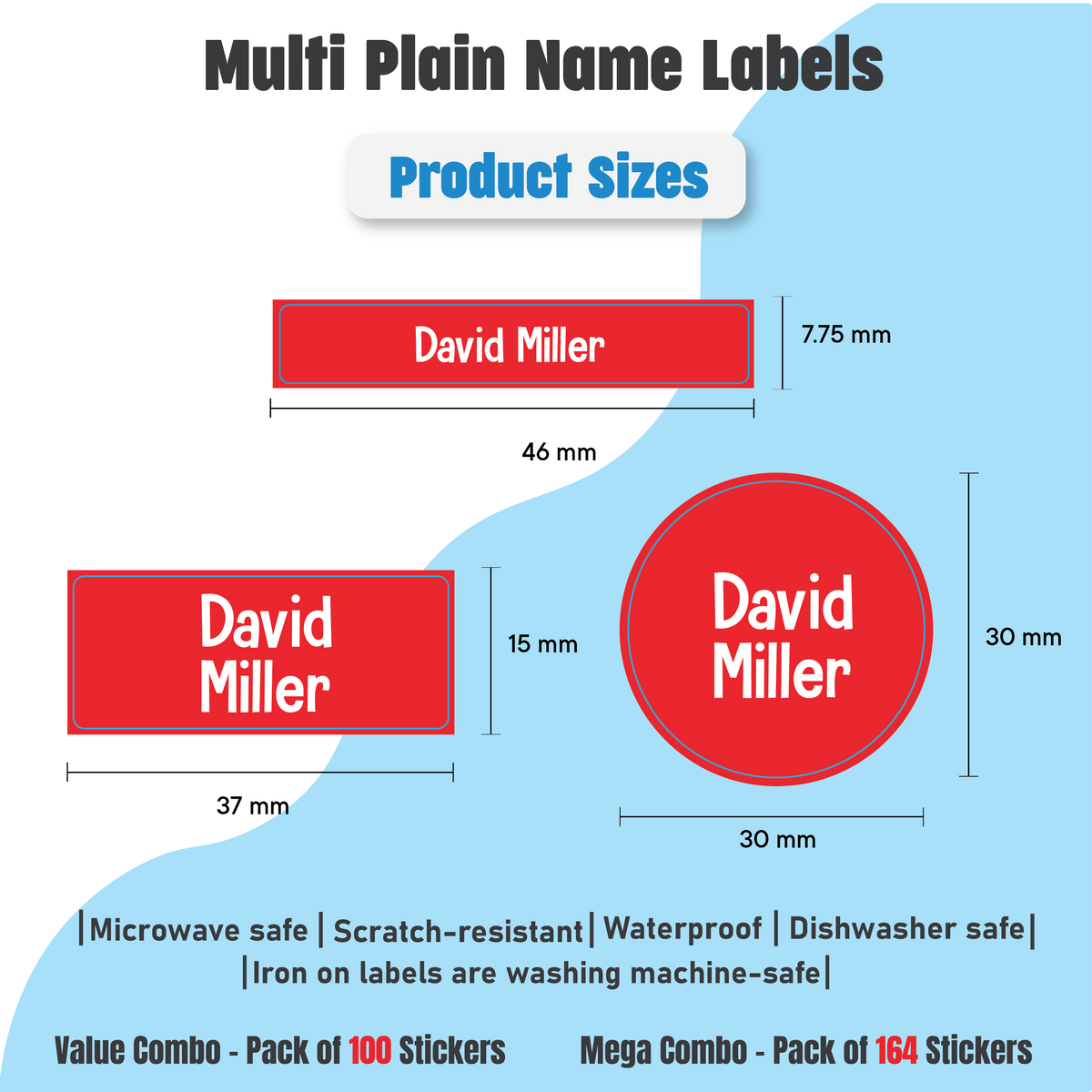 Jumbo Name Labels Pack - Plain Colours
