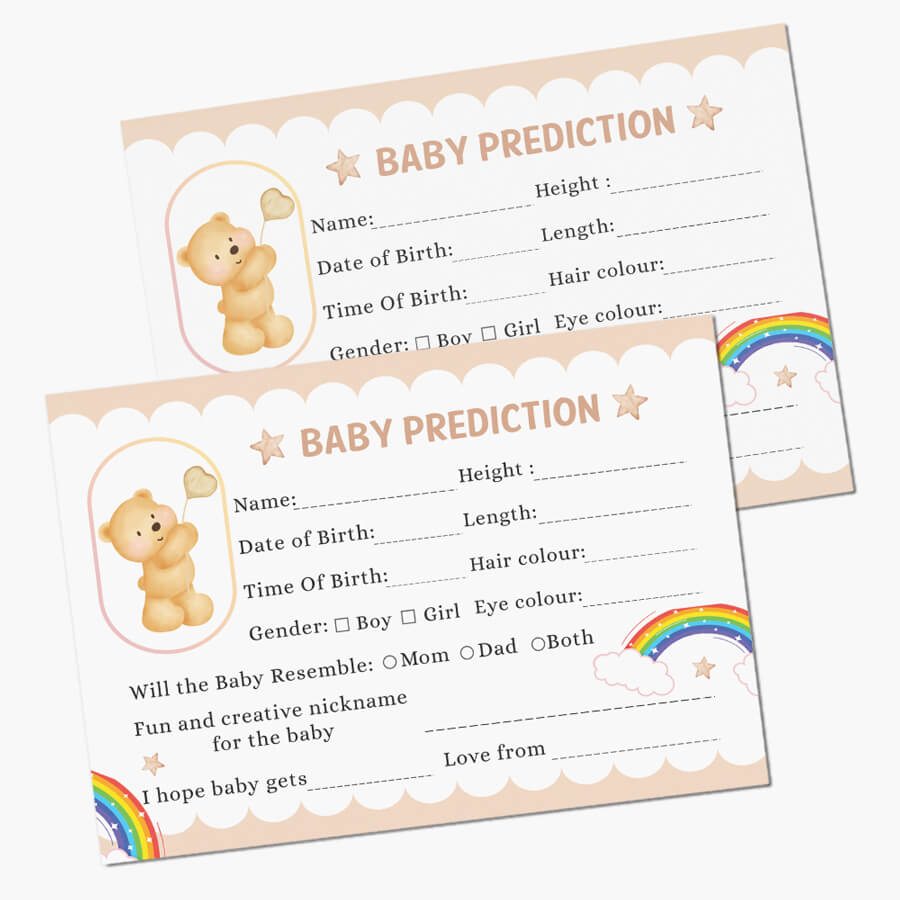 Teddy Bear Baby Prediction Cards - Set of 24