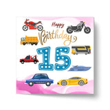 Vibrant Vehicle Birthday Cards for Kids (Ages 1-15)
