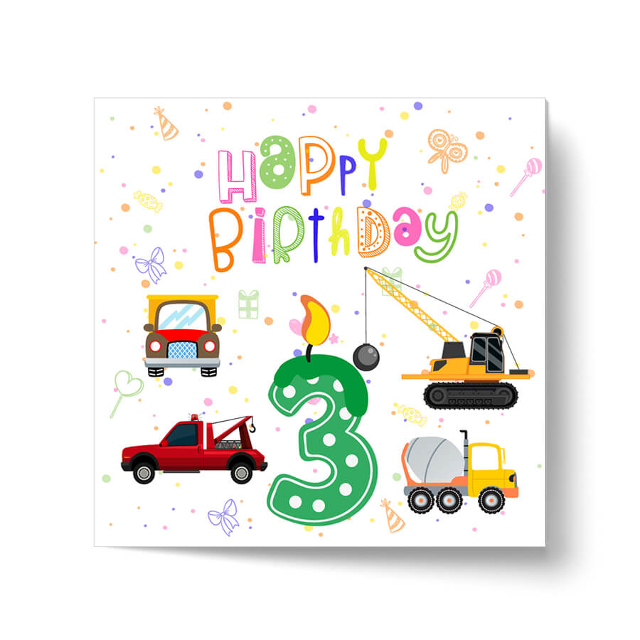 Vibrant Vehicle Birthday Cards for Kids (Ages 1-15)