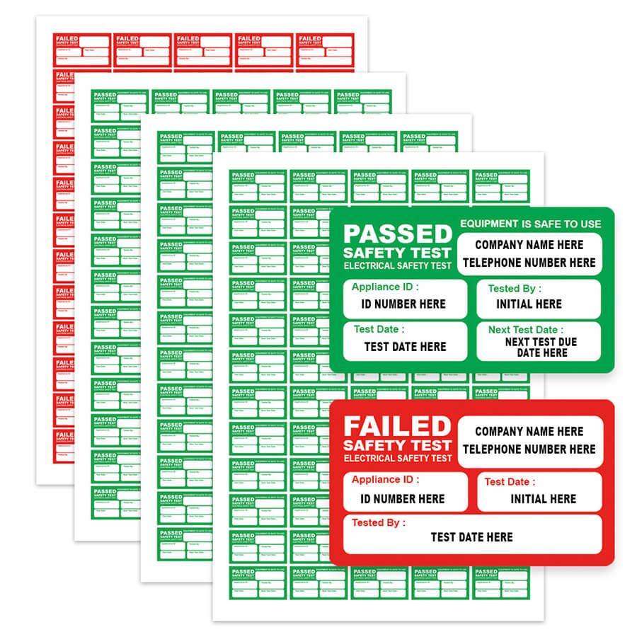 Personalised PAT Test Labels Passed & Failed Electrical Safety