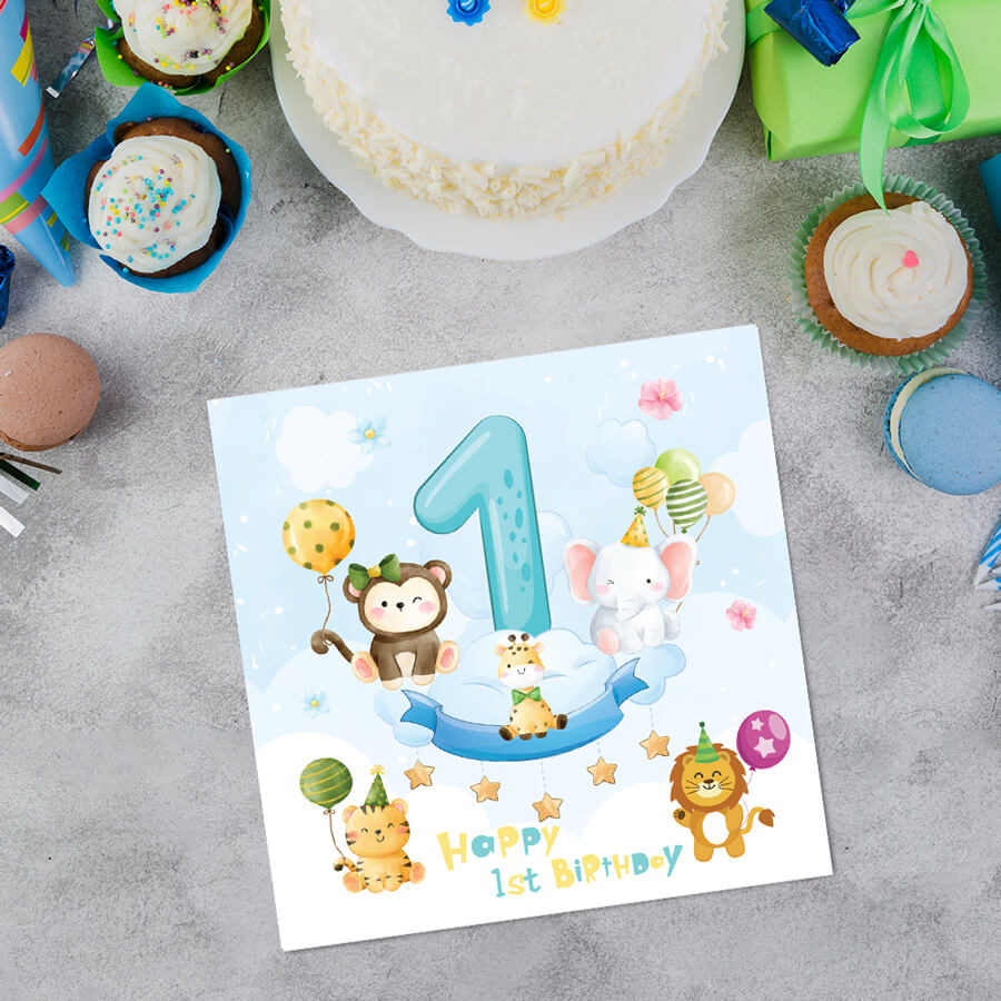 Animal Theme 1st Birthday Card For Boy And Girl