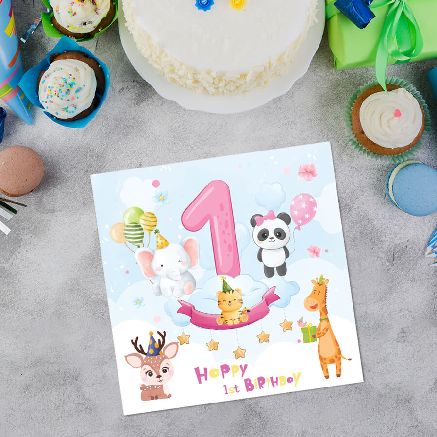Animal Theme 1st Birthday Card For Boy And Girl