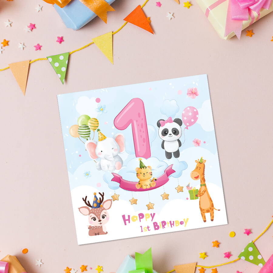 Animal Theme 1st Birthday Card For Boy And Girl