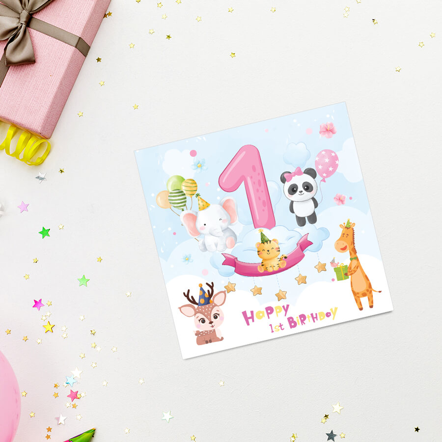 Animal Theme 1st Birthday Card For Boy And Girl