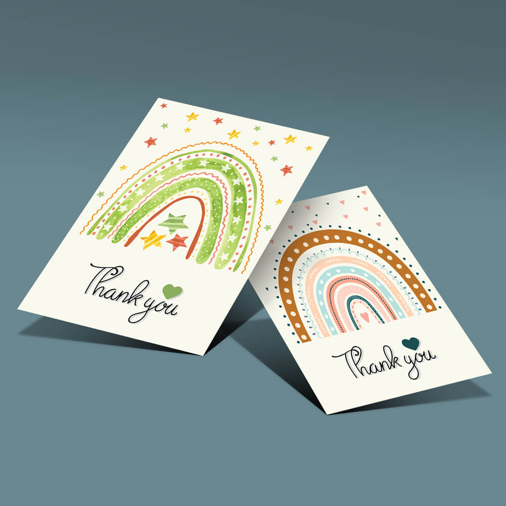 Rainbow Thank You Notes - Pack Of 24 - 8 Designs with Envelopes