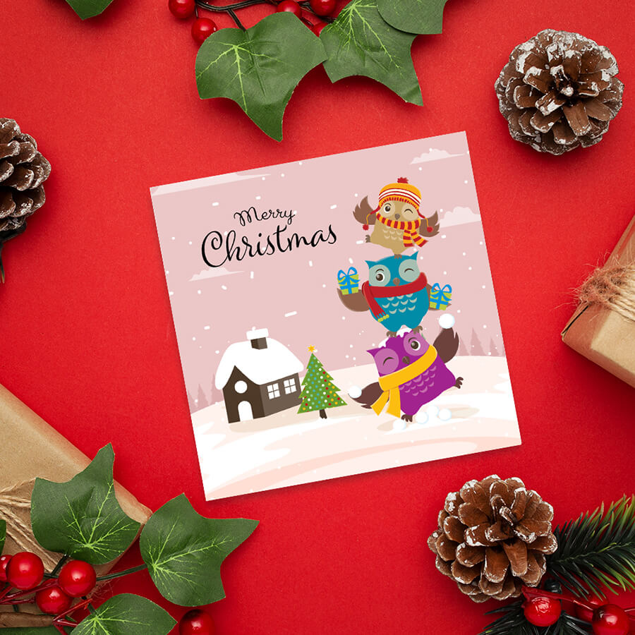 Owl and snowman Christmas cards