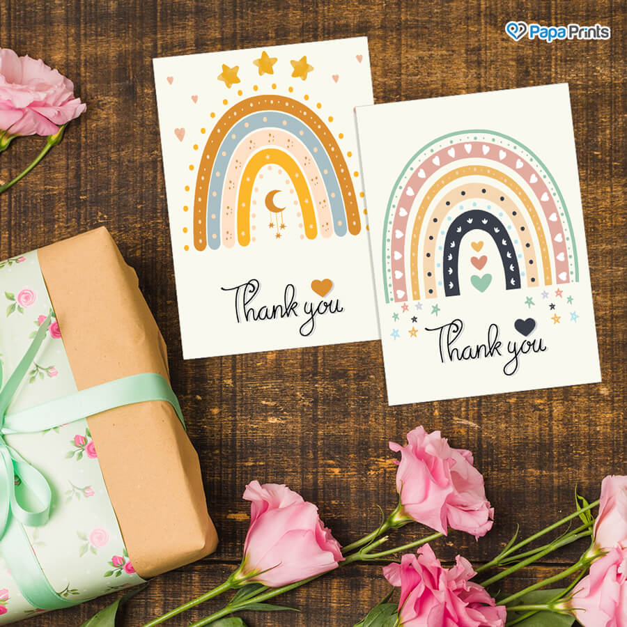 Rainbow Thank You Notes - Pack Of 24 - 8 Designs with Envelopes