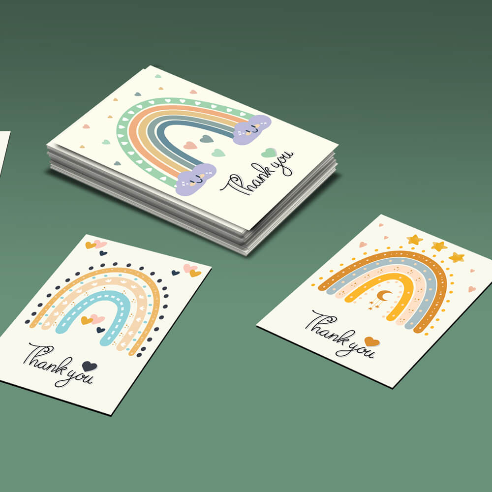 Rainbow Thank You Notes - Pack Of 24 - 8 Designs with Envelopes