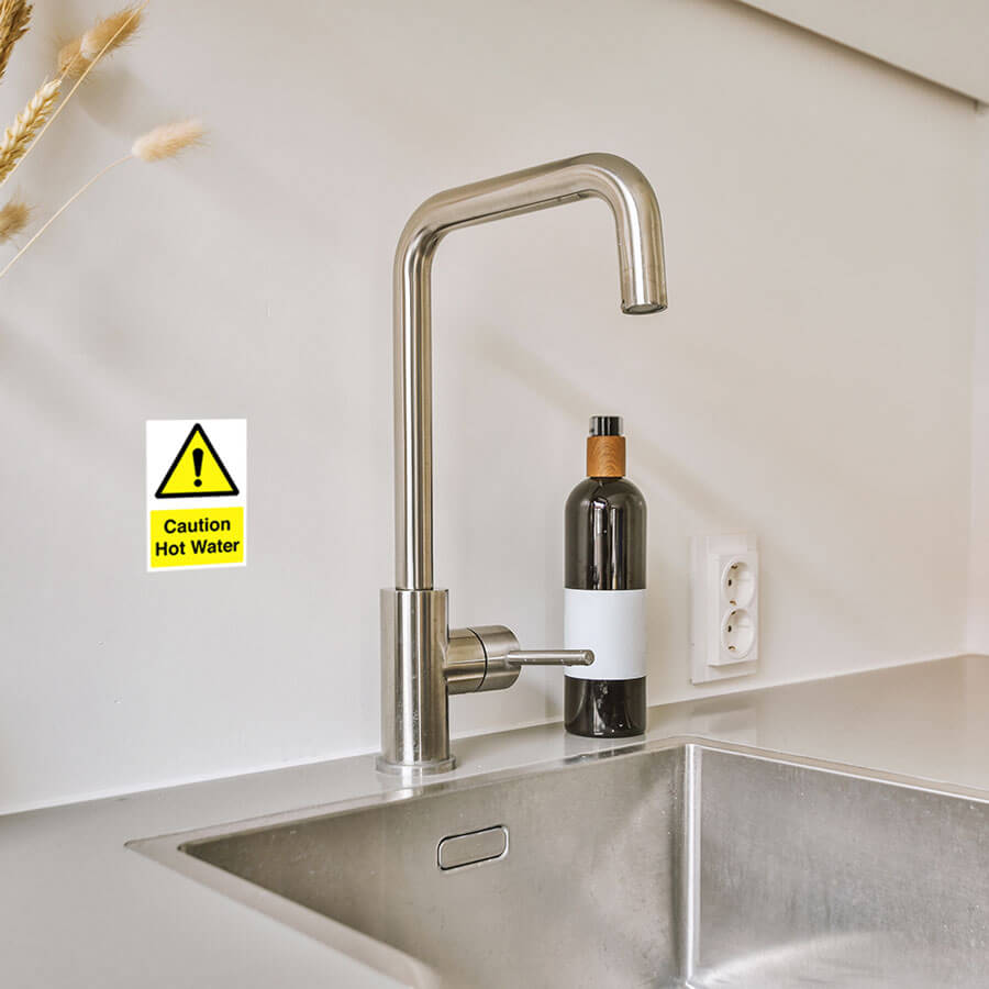 Caution Hot Water Sign Sticker