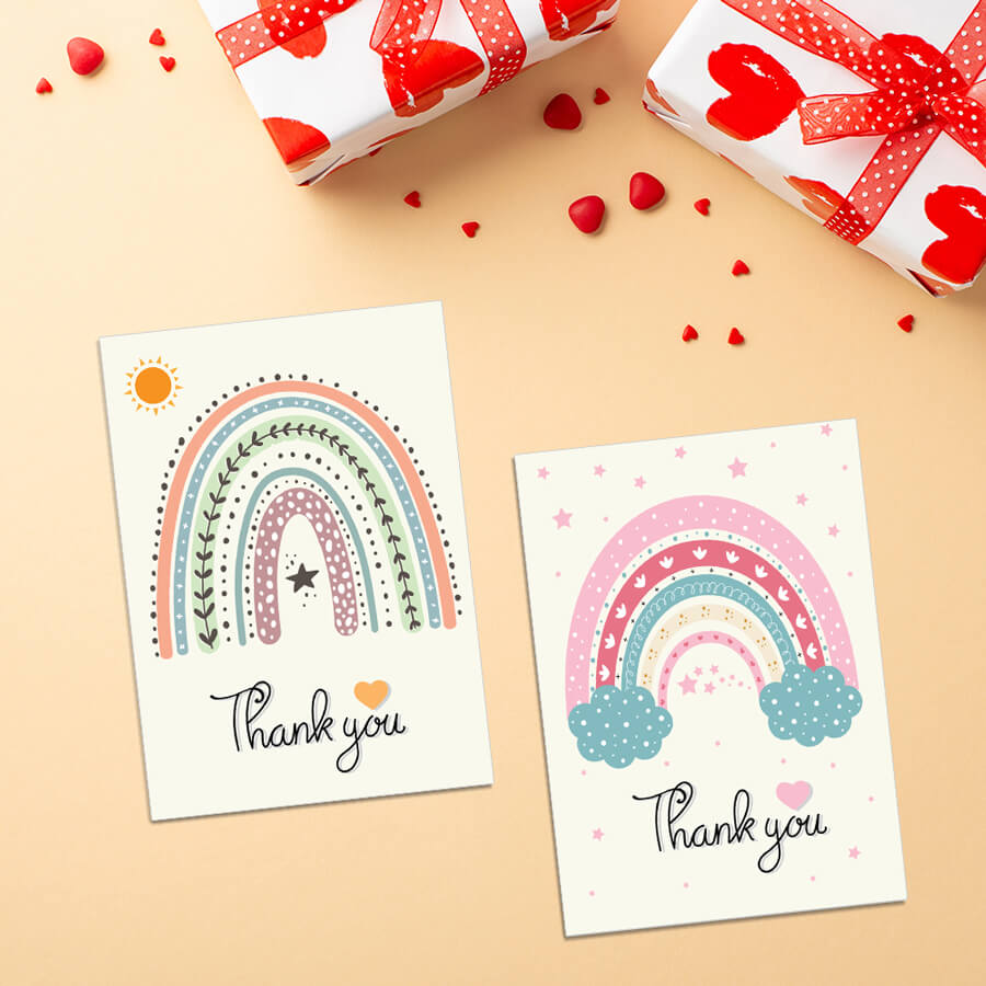 Rainbow Thank You Notes - Pack Of 24 - 8 Designs with Envelopes