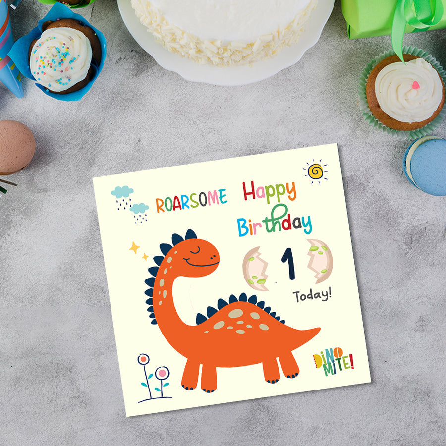 Dino-mite Birthday Wishes Age Greeting Card