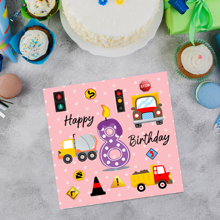 Vibrant Vehicle Birthday Cards for Kids (Ages 1-15)