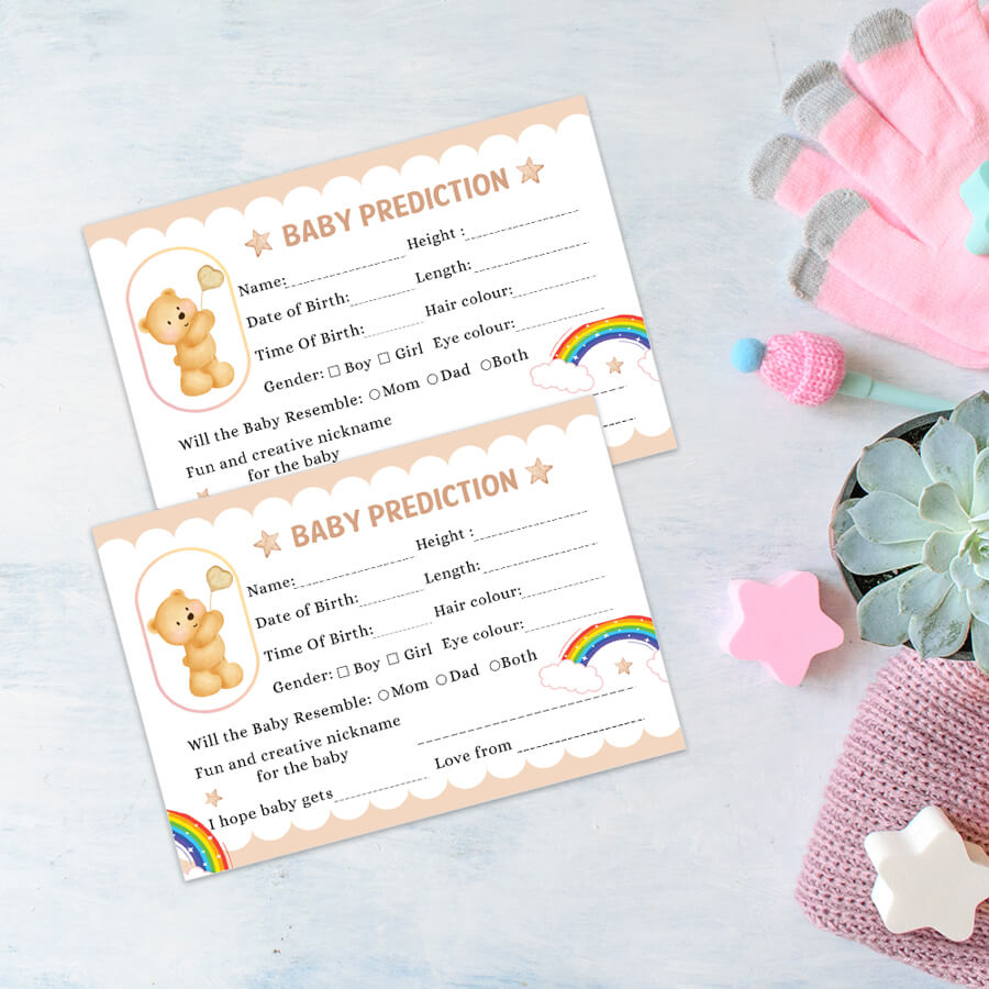 Teddy Bear Baby Prediction Cards - Set of 24