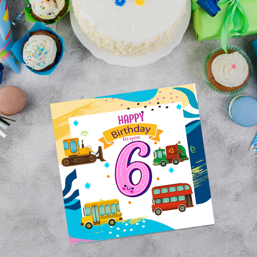 Vibrant Vehicle Birthday Cards for Kids (Ages 1-15)