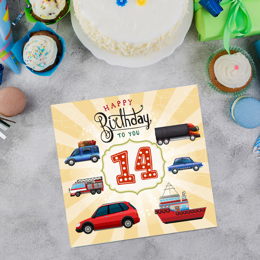 Vibrant Vehicle Birthday Cards for Kids (Ages 1-15)