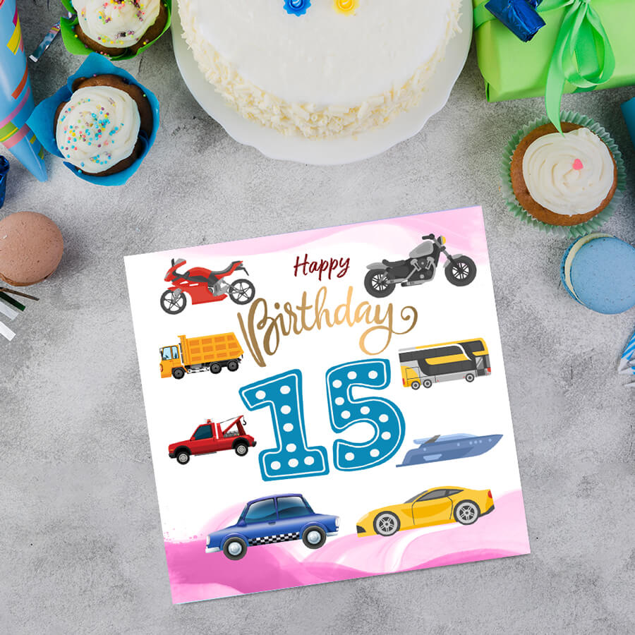 Vibrant Vehicle Birthday Cards for Kids (Ages 1-15)