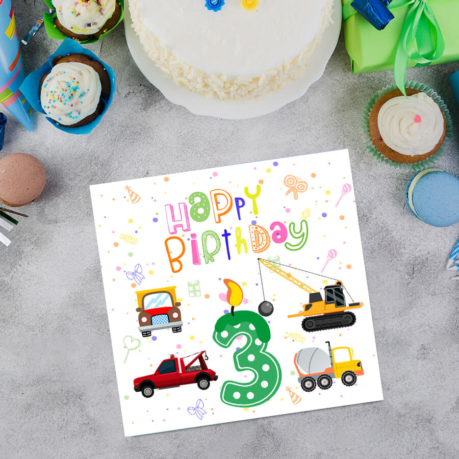 Vibrant Vehicle Birthday Cards for Kids (Ages 1-15)