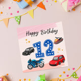 Vibrant Vehicle Birthday Cards for Kids (Ages 1-15)