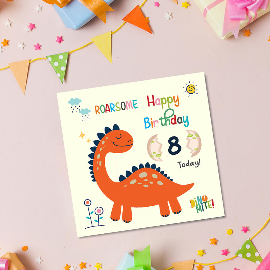 Dino-mite Birthday Wishes Age Greeting Card