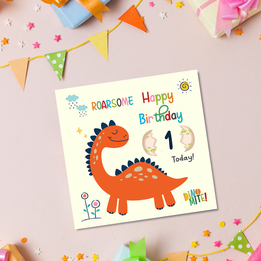 Dino-mite Birthday Wishes Age Greeting Card