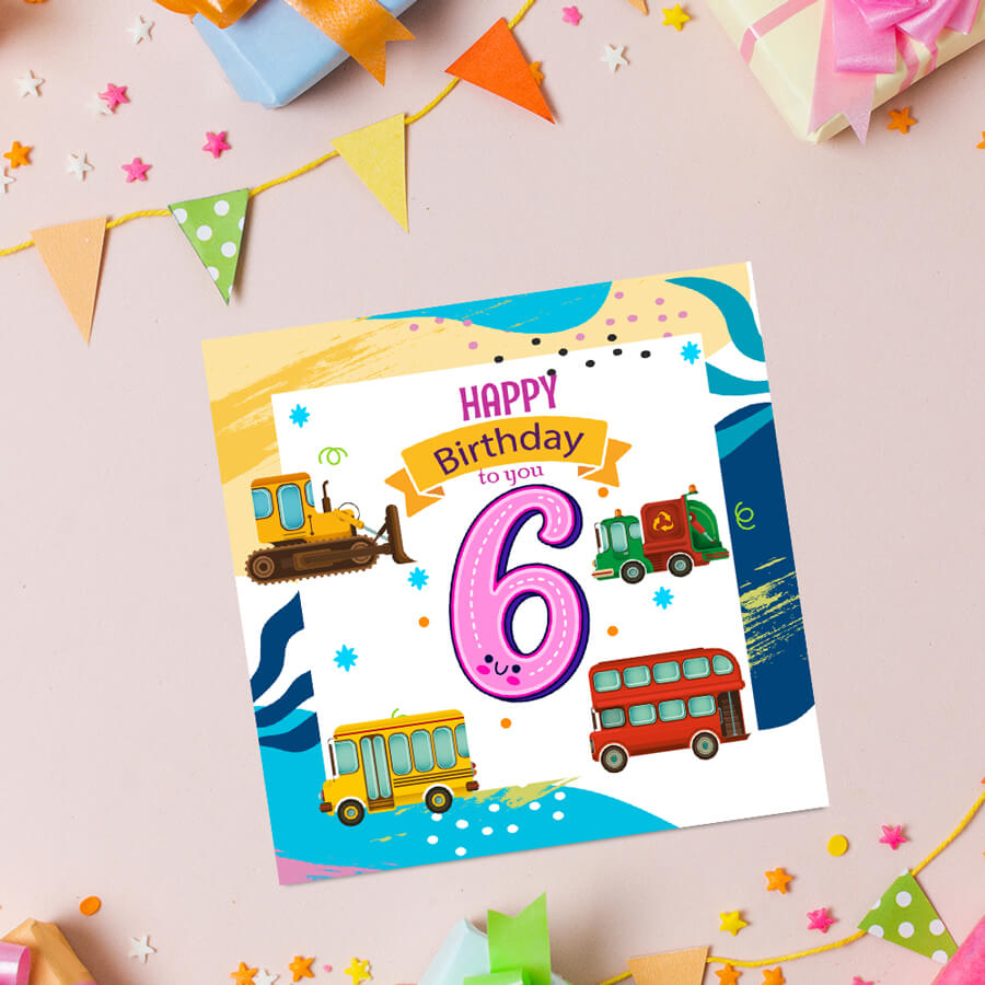 Vibrant Vehicle Birthday Cards for Kids (Ages 1-15)