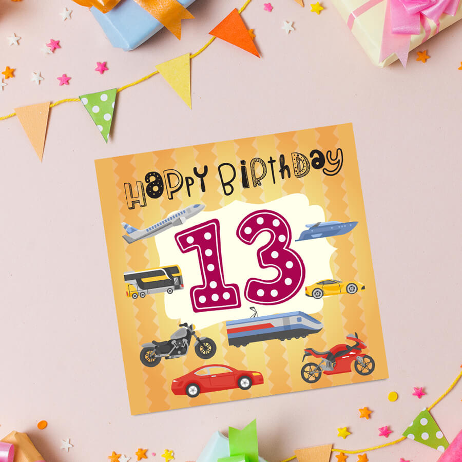 Vibrant Vehicle Birthday Cards for Kids (Ages 1-15)