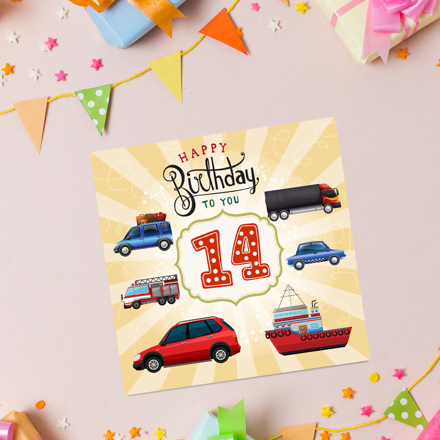 Vibrant Vehicle Birthday Cards for Kids (Ages 1-15)