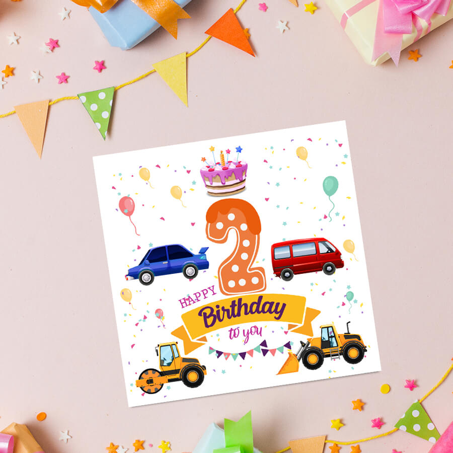 Vibrant Vehicle Birthday Cards for Kids (Ages 1-15)