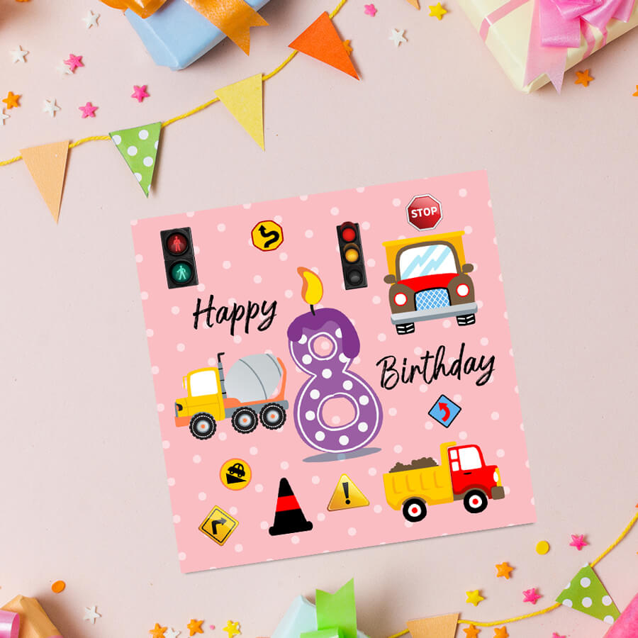 Vibrant Vehicle Birthday Cards for Kids (Ages 1-15)