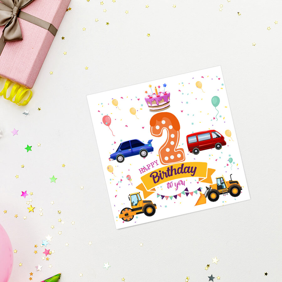 Vibrant Vehicle Birthday Cards for Kids (Ages 1-15)