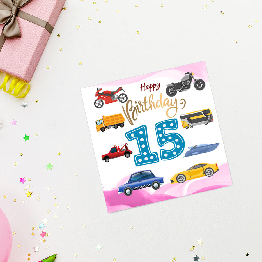 Vibrant Vehicle Birthday Cards for Kids (Ages 1-15)