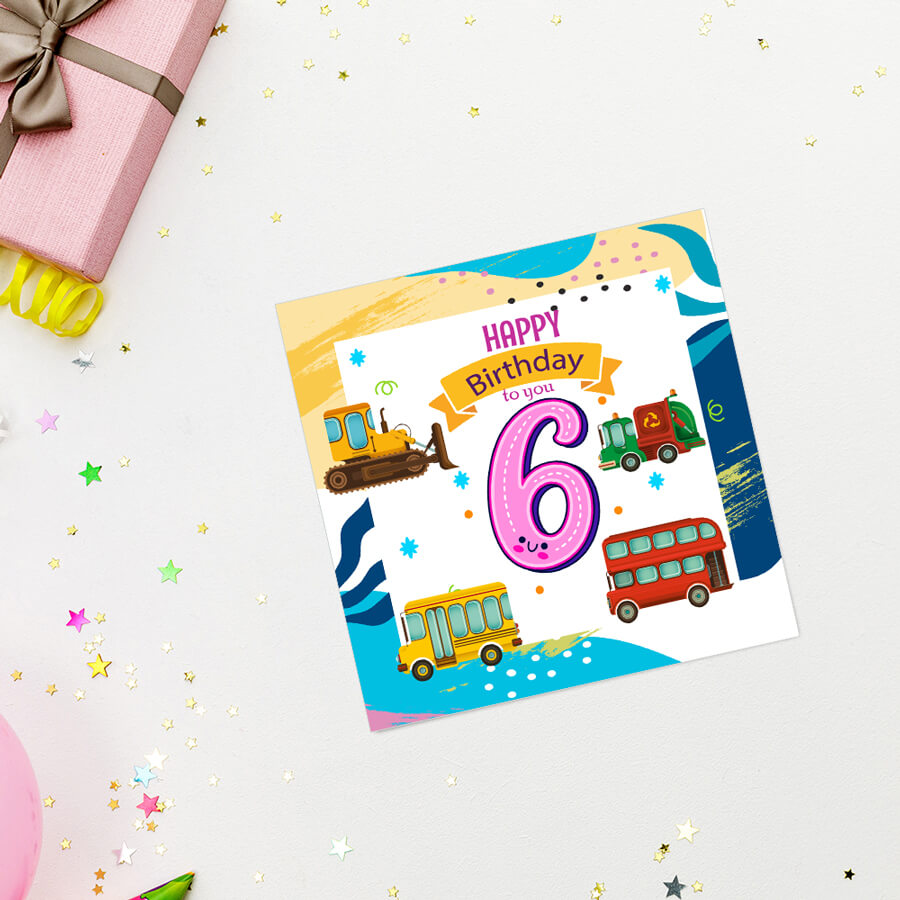 Vibrant Vehicle Birthday Cards for Kids (Ages 1-15)