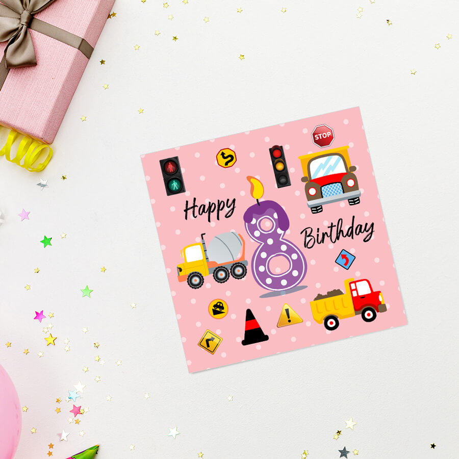 Vibrant Vehicle Birthday Cards for Kids (Ages 1-15)