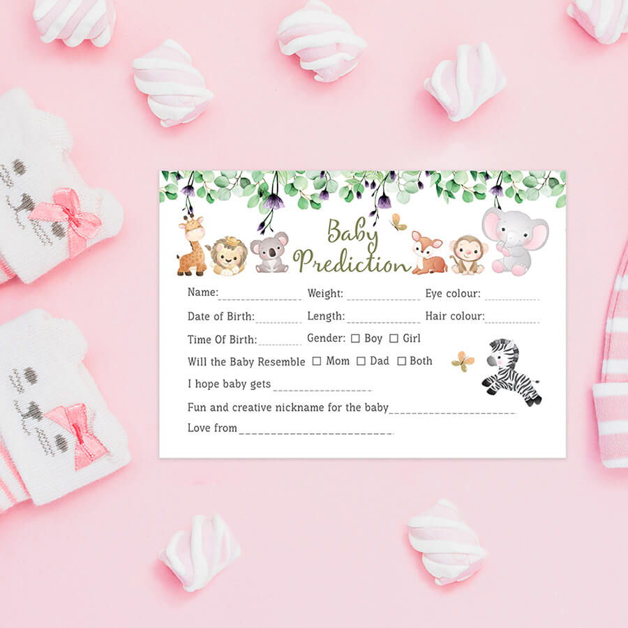 Safari Animals Baby Prediction Card