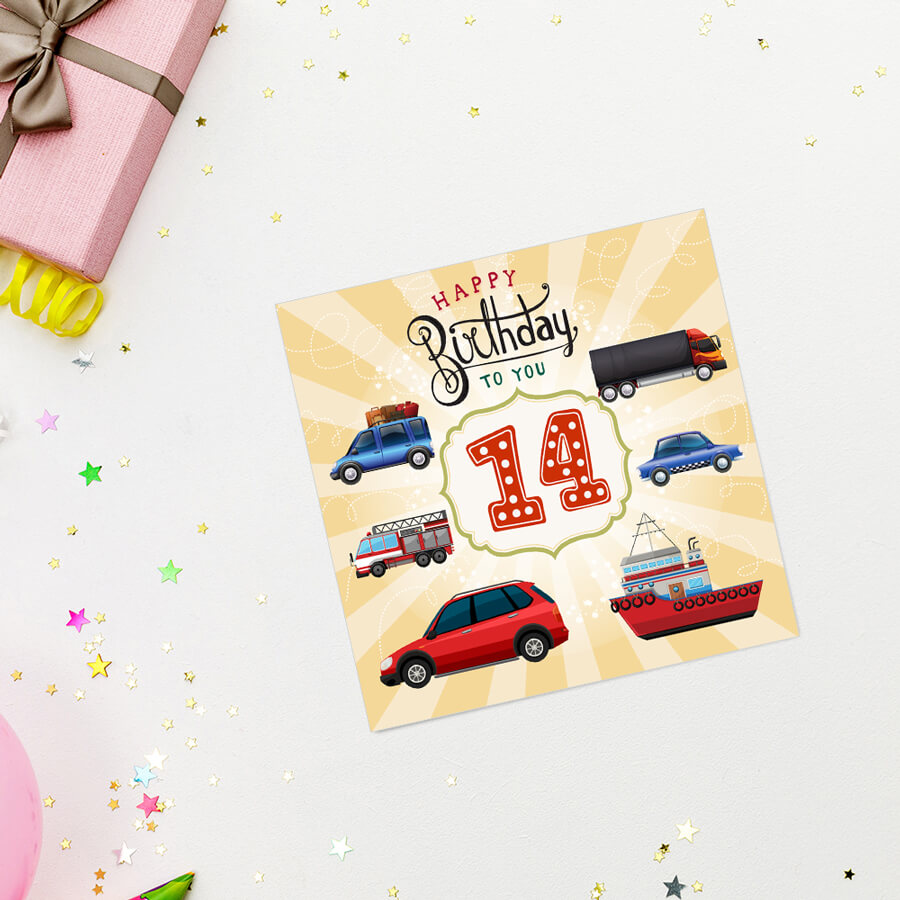 Vibrant Vehicle Birthday Cards for Kids (Ages 1-15)