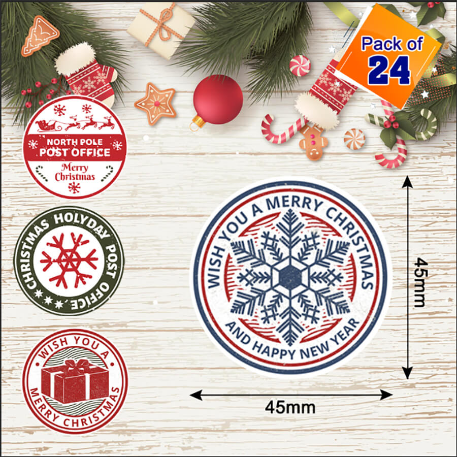 Christmas Stamp Sticker - Round - Post Office