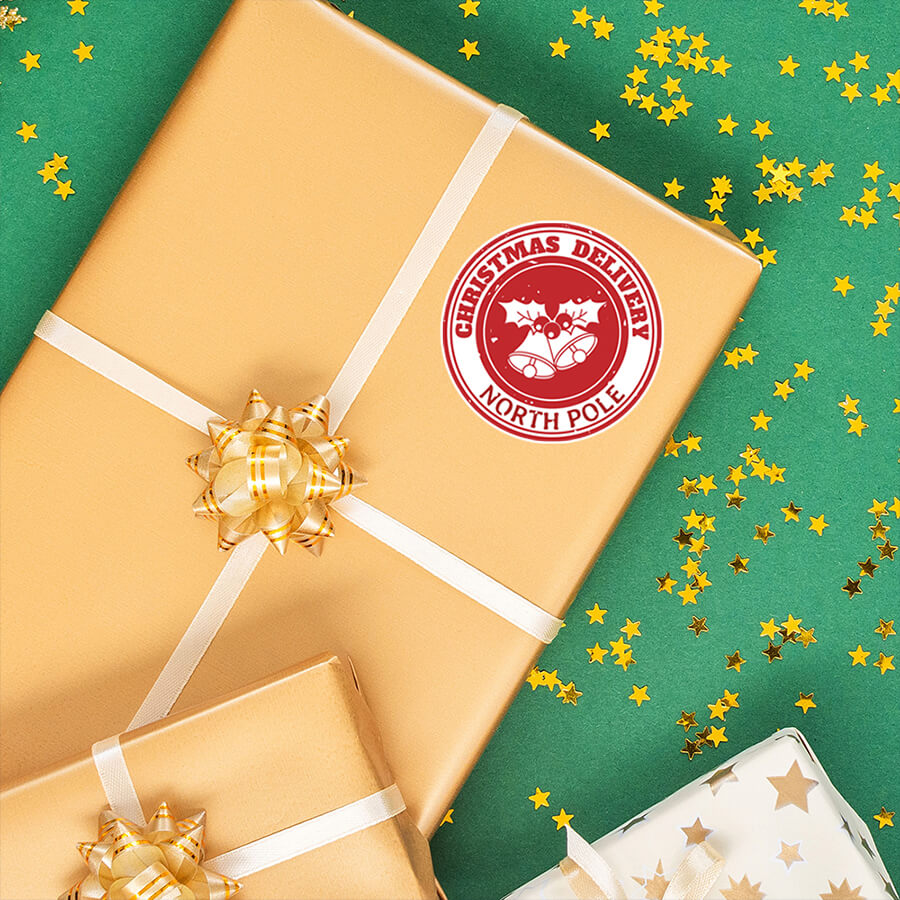 Christmas Stamp Sticker - Round -Santa Air Mail