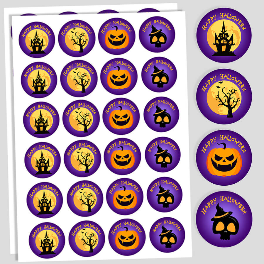 Purple & Black Happy Halloween Stickers