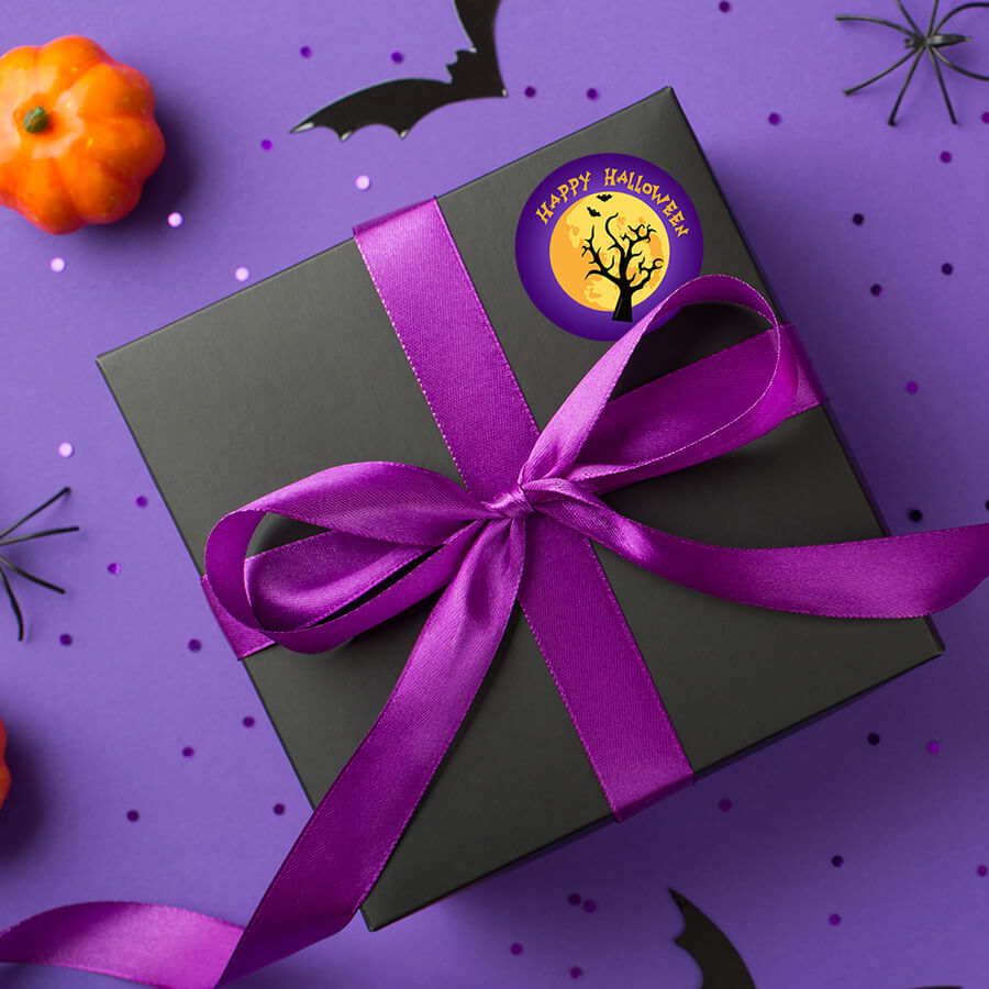 Purple & Black Happy Halloween Stickers