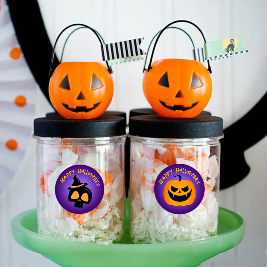 Purple & Black Happy Halloween Stickers