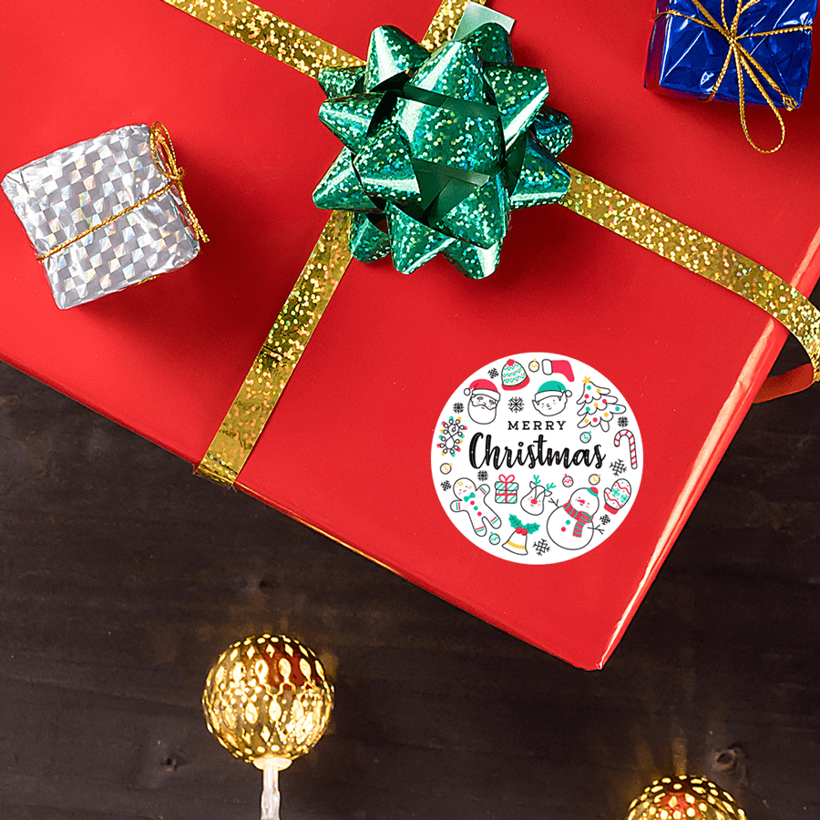 Round holiday stickers