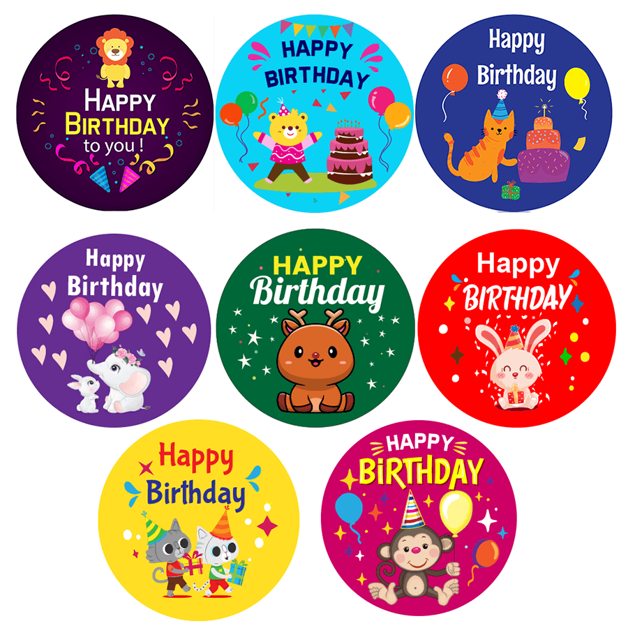 Cute animal Happy Birthday Stickers