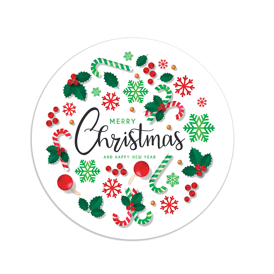 Christmas Gift Stickers - Round -  Colourful Xmas Ornaments