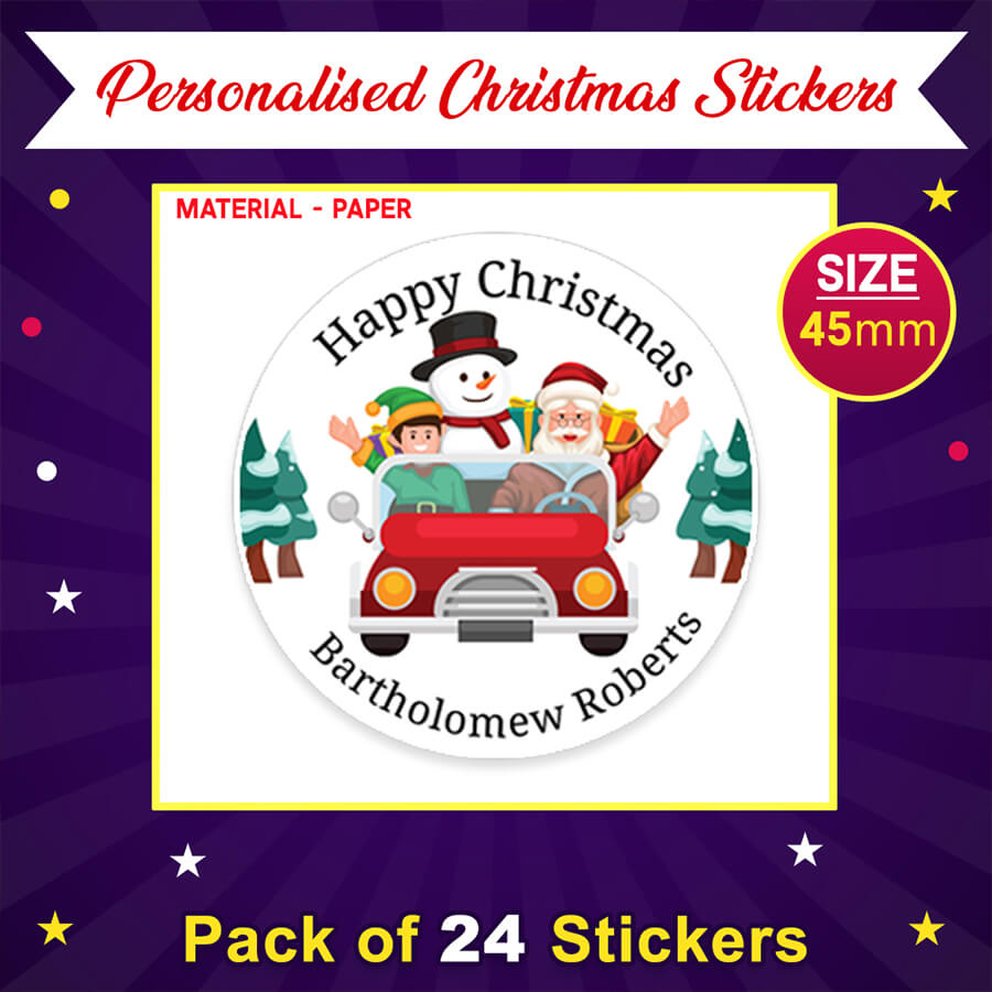 Personalised Christmas Sticker - Round - Snowman